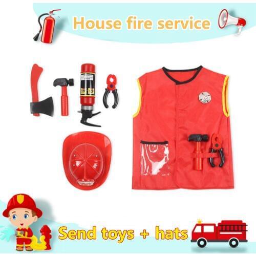 Children Fire Suit Red Halloween Fireman Clothing Child Small Firefighter Costume With Hat Toys Boys Halloween Fireman Clothing