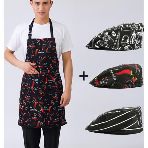 Apron + hat Adjustable Half-length Adult Apron Striped Hotel Restaurant Chef Waiter Apron Kitchen Cook Apron With 2 Pockets New