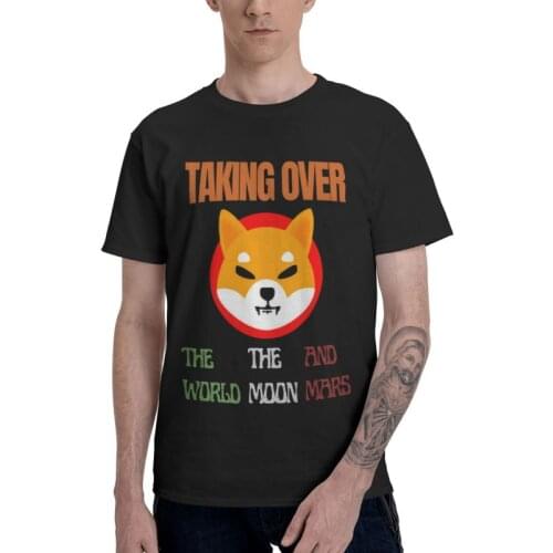 Shiba Inu Taking Over Dogecoin Cryptocurrency Tshirts Men Casual Tee Top 100% Cotton T Shirts Short Sleeve Funny Cartoon T-shirt