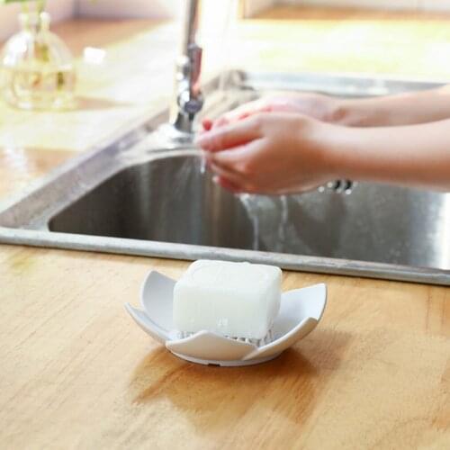 Flexible Silicone Bathroom Shower Soap Box Dish Storage Plate Tray Drain Holder Flower Soapbox L4MB