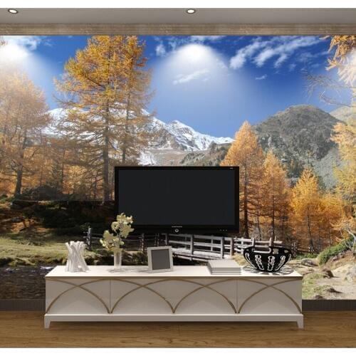 Mountain Maple Forest Snow 3d Nature Mural Wallpaper for Living Room TV Background Photo Papel 3D Mural 3d Wall Mural Wall paper