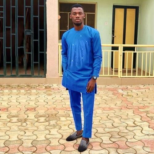 H&D African Dashiki Men Clothes Two Pieces Set Sparkly Shirt Pants Suit Boubou Muslim Men Kaftan Dubai Jubba Thobe White Attire