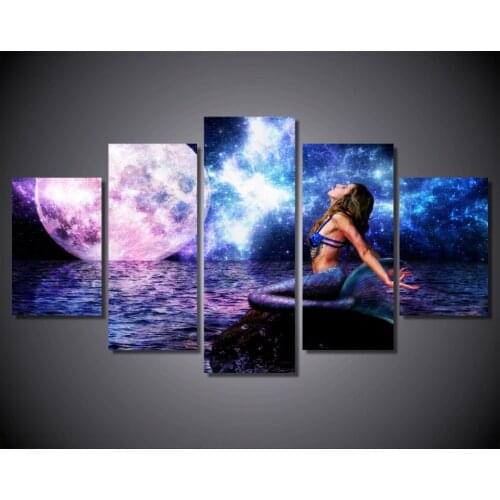 Canvas Paintings Poster Modern 5 Panel Home Decoration Mermaid HD Artwork Printed Modular Living Room Framework