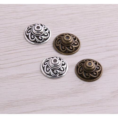 SWEET BELL 70pcs 6*15*15mm Two Color Bead Caps Charm Hollow Flower Pendants Jewelry Accessories DIY Receptacle Charms