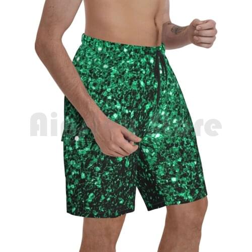 Beautiful Emerald Green Glitter Sparkles Beach Shorts Men Beach Pants Swim Trunks Glimmer Glitter Sparkle Green