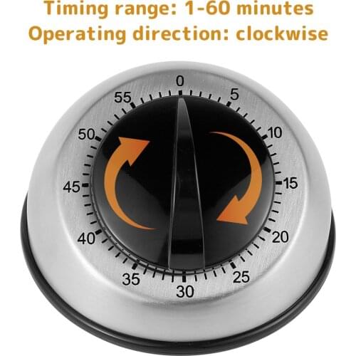 Stainless Steel Kitchen Timer 60 Minutes Mechanical Wind Up Time Reminder Countdown Timer Loud Ring Alarm Sound Analogue Clock