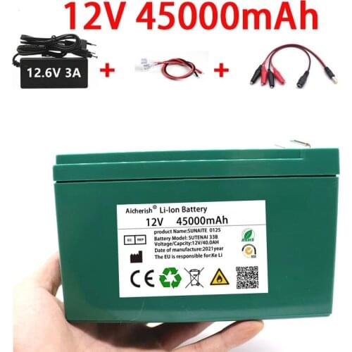 18650 Li-ion Battery 12V 45Ah 3S6P Built-in High Current 30A BMS+12.6V Charger Suitable For Sprayers, Electric Vehicle Batteries