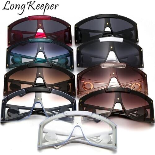 LongKeeper Oversized Sunglasses Women Big Frame Half Rimless Sun Glasses Steampunk Glasses Female Vintage Eyeglasses Gafas De So
