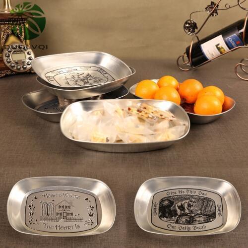Multifunctional Fruit Plate Retro Tinplate Snack Tray Practical Cake Cookie Dessert Dish Storage Tray Durable Metal Dinnerware
