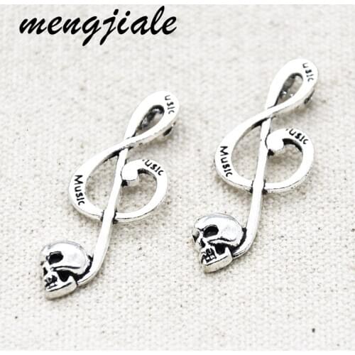 10pcs Fashion Zinc Alloy Metal Skull Musical Note Charms Antique Silver Pendants For DIY Jewelry Accessories Making 41*15mm