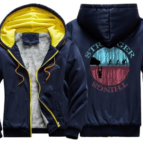 Stranger Things Print Camouflage Mens Raglan Thicken Jackets Long Sleeve Wool Liner Leisure Tops Zipper Retro sudadera hombre