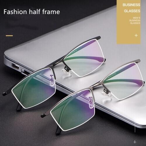 Mens half-frame spectacle frame ultra light large frame simple metal flexible plastic steel temple optical spectacle frame96071