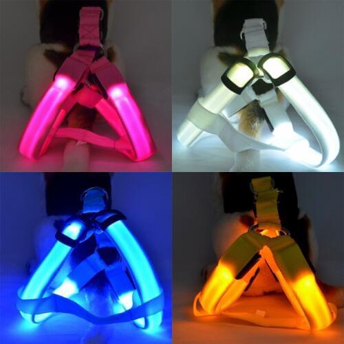Nylon Pet Safety LED Harness Dog Product Flashing Light Harness LED Dog Harness Leash Rope Belt LED Dog Collar Vest Pet Supplies