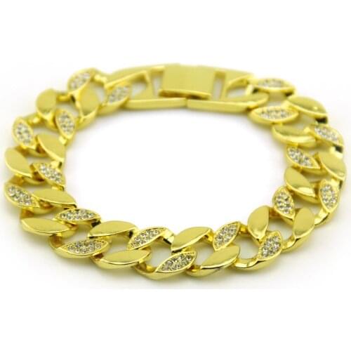 2021 European And American Accessories New Hip-hop Mens Inlaid Cuban Bracelet Hiphop Gold Bracelet