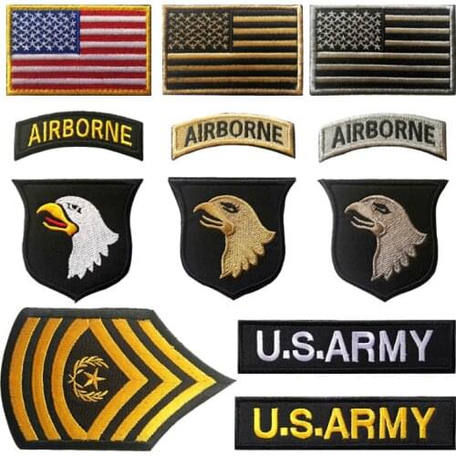 US Airborne Division Velcro patches Embroidered US ARMY Badge Hook Loop Armband 3D Stick on Pet jacket strap Backpack Stickers