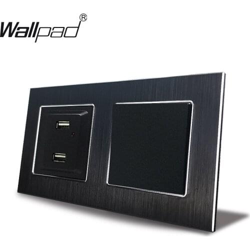 16A EU Switch and 2 USB Socket Wallpad 110V-240V AC Aluminum Frame Dual USB 5.1V DC Charging Outlet with Claws for EU Box