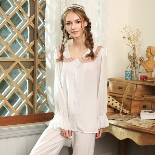 Pajama woman autumn winter imitation silk lady pajama woman long sleeve children leisure simple palace style home clothes