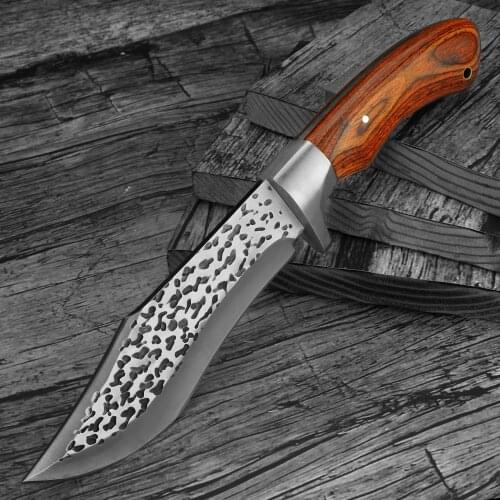 Full Tang Fixed Blade Knife Hand-forged Damascus Outdoor Survival Defense Knife High Hardness Camping Hunting Straight Knives