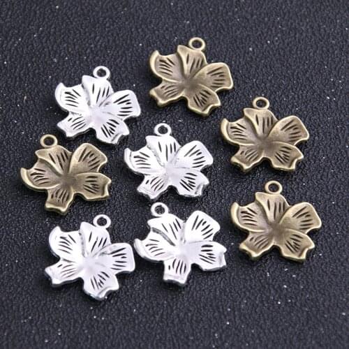 10PCS 21*22mm New Product Two Color Flower Charms Plant Pendant Jewelry Metal Alloy Jewelry Marking