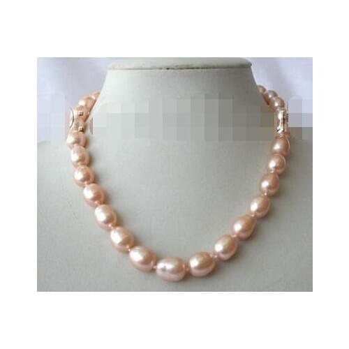 Stunning big 10-11mm baroque pink freshwater cultured pearl necklace h765