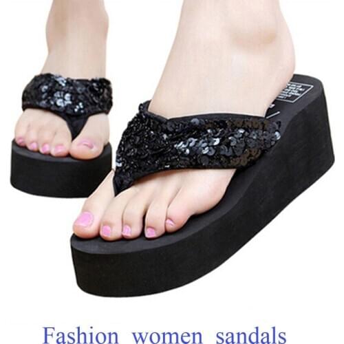 Fashion Women Flip Flops Mujer Women Sequins Sandals Beach Slippers Shoes Summer Sandals Flip Flops Lady Wedges Shoes