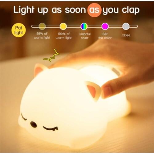 Sleeping Cat USB Pat Remote Control LED Silicone Night Light Desk Bedside Lamp