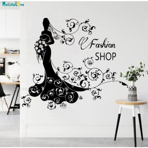Wedding Bridal Gown Wall Sticker The Most Beautiful Girl Window Sticker Beauty Salon Shop Decals Woman Poster Removable YT4656