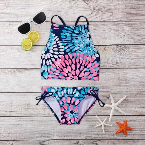 TELOTUNY Swimsuit 2021 New Summer Girls' Daisy Print Beach Sport Halter Tankini 2-Piece Swimsuit Outfits Children Bikini