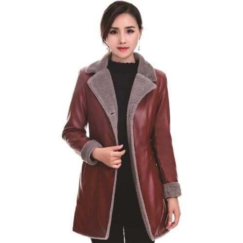Temperament Winter Coat Women Coat Thickened Warm Jacket High Quality PU Leather Coat Leather Clothes Mid-length Jacket Coat