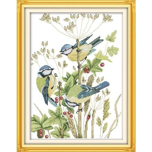 Three little birds 3 cross stitch kit aida 14ct 11ct count print canvas stitches embroidery DIY handmade needlework