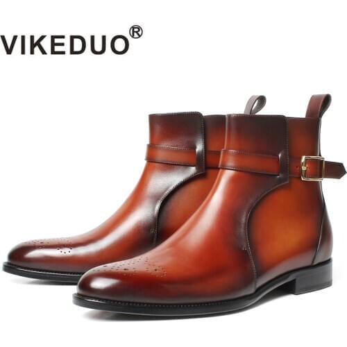 Vikeduo Hand Made Unique Guangzhou Design English Jodhpur Boot Guide Style Brown Mens Shoes Leather Boots