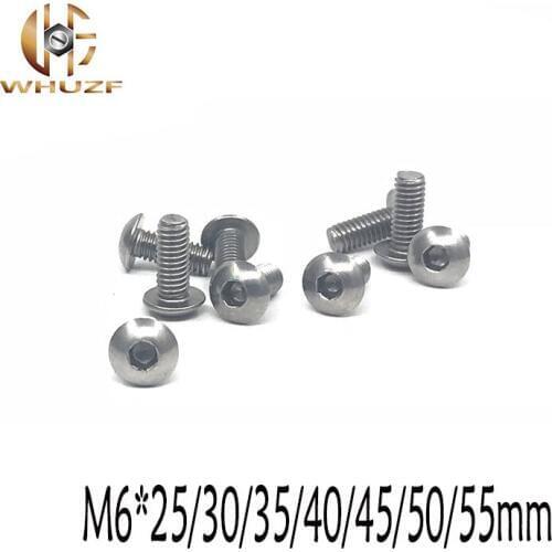 30pcs M6*25/30/35/40/45/50/55mm Stainless Steel 304 Round Head Screws Mushroom Hexagon hex Socket Button Head Screw Bolt