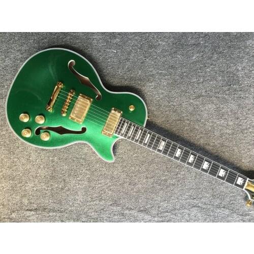 High Quality F Hole Electric Guitar mahogany wood body and neck jazz guitar gold green colour Free Shipping