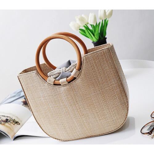 Fashion Solid Woven Straw Handbags Women 2019 Casual Summer Bohemia Wood Shoulder Bags Ladies Crossbody Messenger Bolsa Feminina