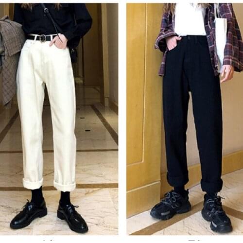 2021 apricot jeans womens spring and summer new loose high waist beige daddy carrot pants casual straight pants