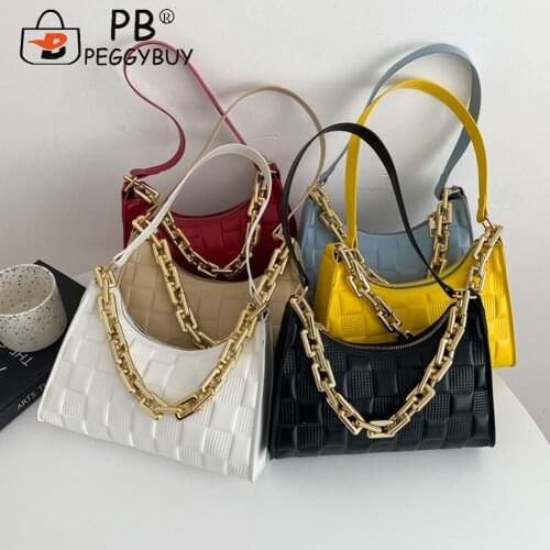 Ladies Underarm Shoulder Bags PU Leather Women Handbag Chain Exquisite Shopping Bag with Checker Pattern Printed