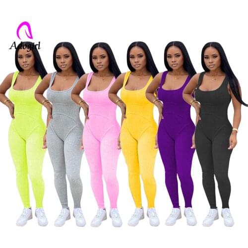 Fitness Women 2020 Jumpsuit Casual Bodycon Tank Jumpsuits Female Jogging Rompers Ribbed Cotton Playsuit Women Sporty Outfits