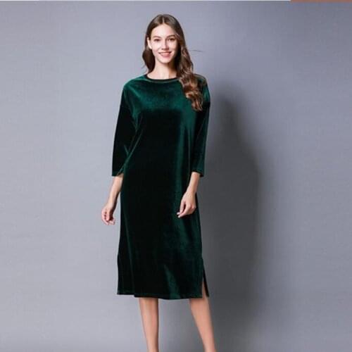 Women Luxury Three Quarter Sleeve Velvet Dress Festa Elegant Event Party Robe plus size M-7XL Spring velour dress Vestidos