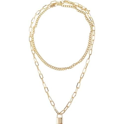 Gold Filed Layered chocker Necklace for Women. Gold Jewelry curban chain With lock Vintage Anti-Allergic Women men Necklace