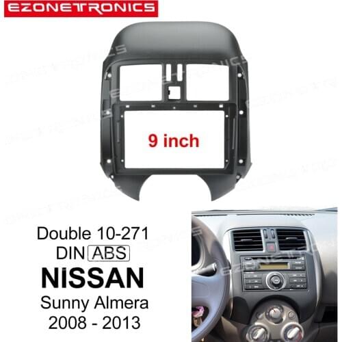 1/2Din Car DVD Frame Audio Fitting Adaptor Dash Trim Facia Panel 9" For Nissan Sunny Almera 2008-2013 Double Din Radio Player