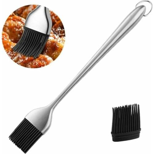 1pc Stainless Steel Handle Silicone Oil Brush Bbq Butter Bake-ware Bread Basting Brush Kitchen Utensils Oil Brush For Grilling