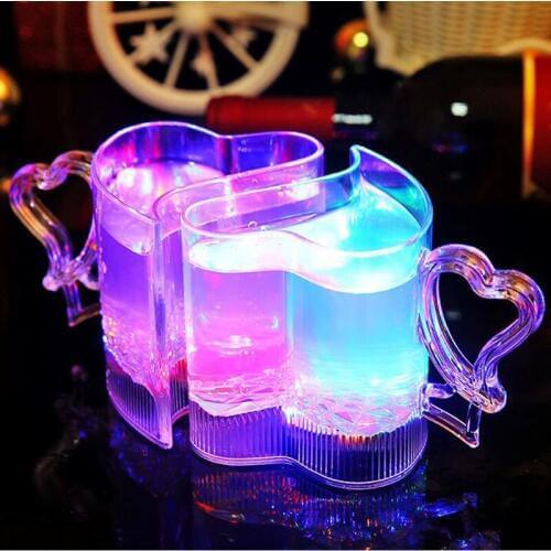 10sets Colorful Flashing Led Light Cup Heart Shape Champagne Flash Wine Beer Bar Mug Drink Cup for Party Wedding Gifts ZA5800