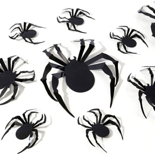 10 Pcs Halloween Decoration 3D Spider Wall Stickers Pvc Wall Decal For Kids Room Living Room Home Decor Festival Party Supplies