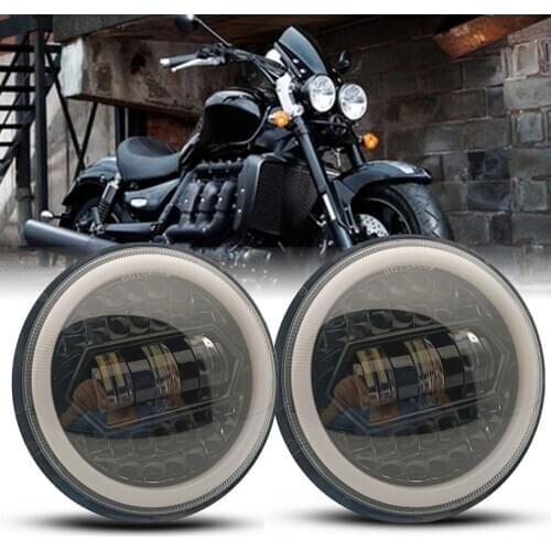 2pcs Motorycle 5 3/4 inch 5.75" LED Headlight Projector For Triumph Rocket 3 Thunderbird With White DRL Amber Signal Halo 130W