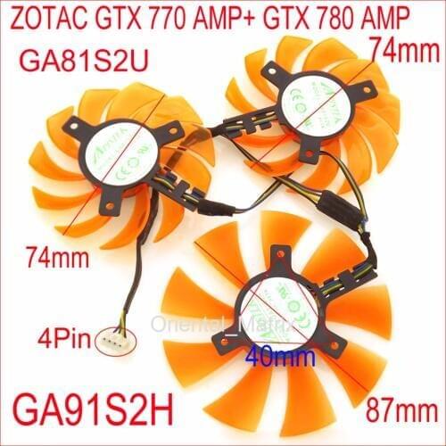 3pcs/lot APISTEK GA91S2H GA81S2U 12V 4Wire 4Pin For ZOTAC GTX 770 AMP+ GTX 780 AMP Graphics Card Cooler Cooling Fan