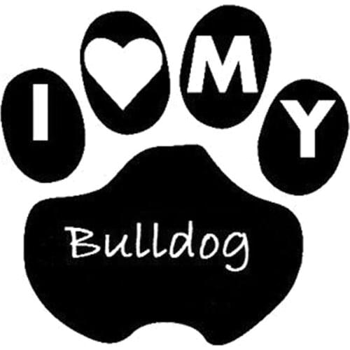 9.3cm*9.1cm I Love My Bulldog Paw Print Heart Vinyl Stickers Decals Decor S4-0258