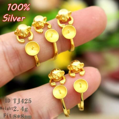 925 Sterling Silver Color 8mm Base Inlaid Wax Monky Cuff Ring Blanks Settings Adjustable Ring DIY Jewelry