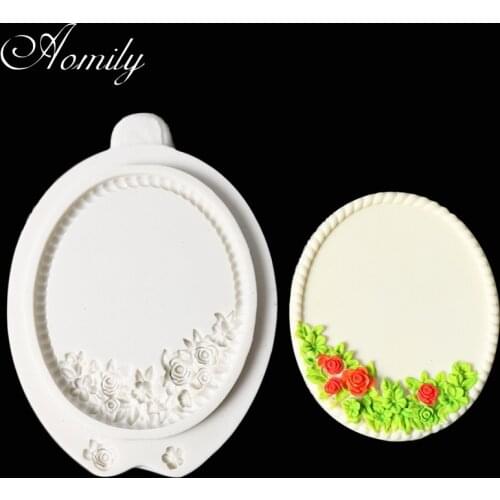 Aomily DIY Vintage Flowers Mirror Photo Frame Silicone Mold Nonstick Cookies Chocolate Mould Kitchen Baking Decorating Tools