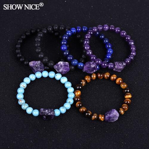 Beaded Bracelet Irregular Shape Serra Points Beads Mens Gorgeous Semi-Precious Lava Tiger Eye Healing For Women Men Jewelry