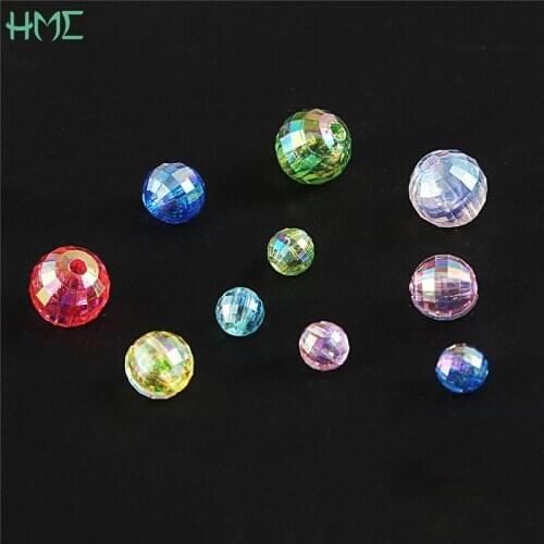 6/8/10mm Random Mixed AB Rainbow Transparent Faceted Acrylic Spacer Beads for Handmade DIY Necklace Bracelet Jewelry Making